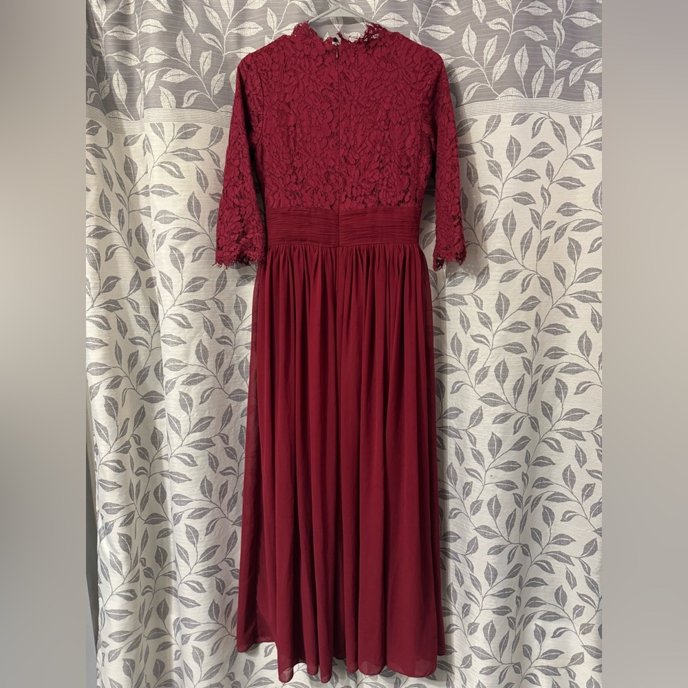Exquisite English Manor Elegant Burgundy Lace Dress - Picture 5 of 11
